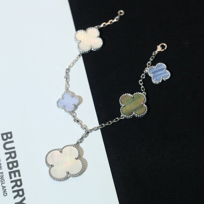 [Elite]CLOVER BRACELET 5 MOTIFS MOP CHALCEDONY SILVER