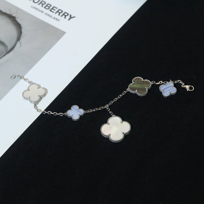 [Elite]CLOVER BRACELET 5 MOTIFS MOP CHALCEDONY SILVER