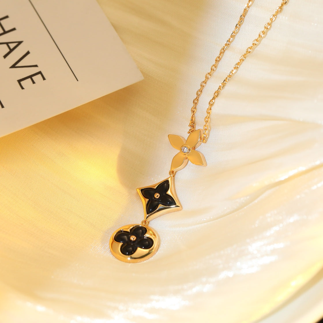 [Elite]STAR AND SUN ONYX PINK GOLD NECKLACE