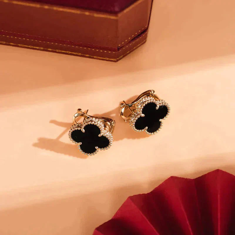 [Elite]CLOVER MEDIUM 1 MOTIFS  ONYX STUD EARRINGS
