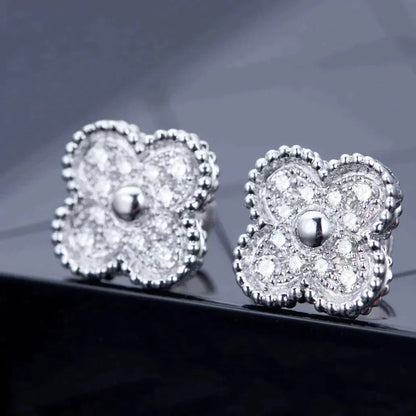 [Elite]CLOVER 1 MOTIFS DIAMOND STUD EARRINGS SILVER