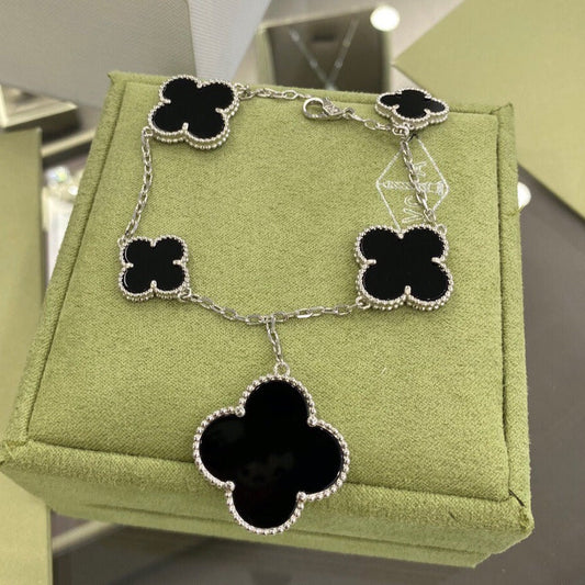 [Elite]CLOVER 5 MOTIFS SIVLER ONYX BRACELET