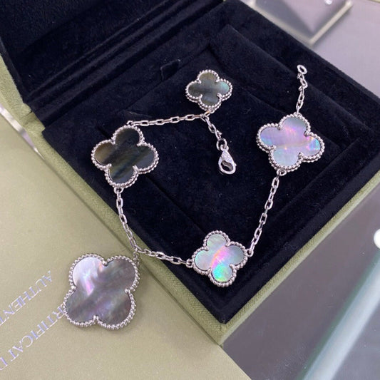 [Elite]CLOVER 5 MOTIFS SIVLER DARK MOP BRACELET