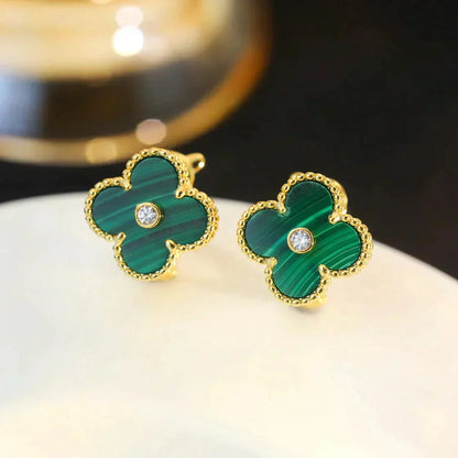 [Elite]CLOVER MEDIUM 1 MOTIFS MALACHITE DIAMOND EARRINGS