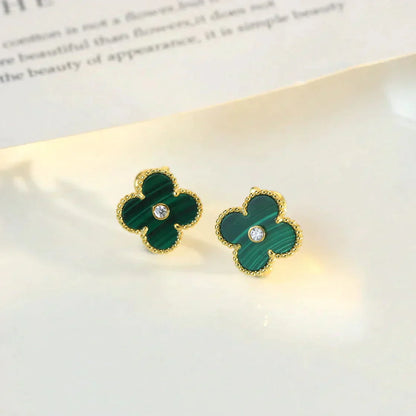[Elite]CLOVER MEDIUM 1 MOTIFS MALACHITE DIAMOND EARRINGS