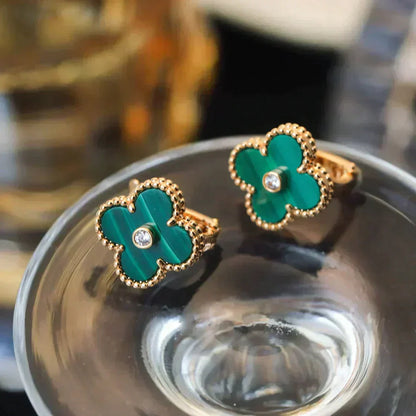 [Elite]CLOVER MEDIUM 1 MOTIFS MALACHITE DIAMOND EARRINGS