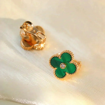 [Elite]CLOVER MEDIUM 1 MOTIFS MALACHITE DIAMOND EARRINGS