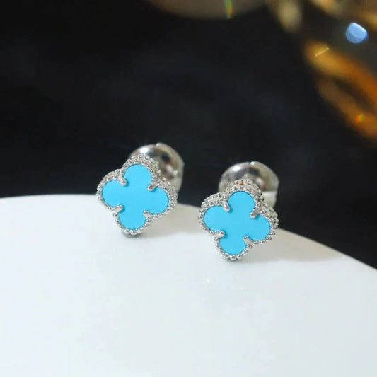[Elite]CLOVER MINI 9.5MM ONYX STUD EARRINGS SILVER