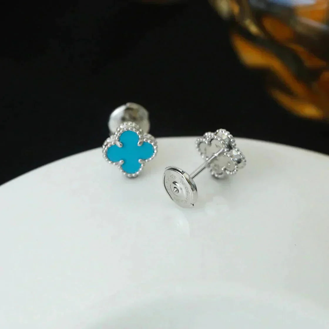 [Elite]CLOVER MINI 9.5MM ONYX STUD EARRINGS SILVER