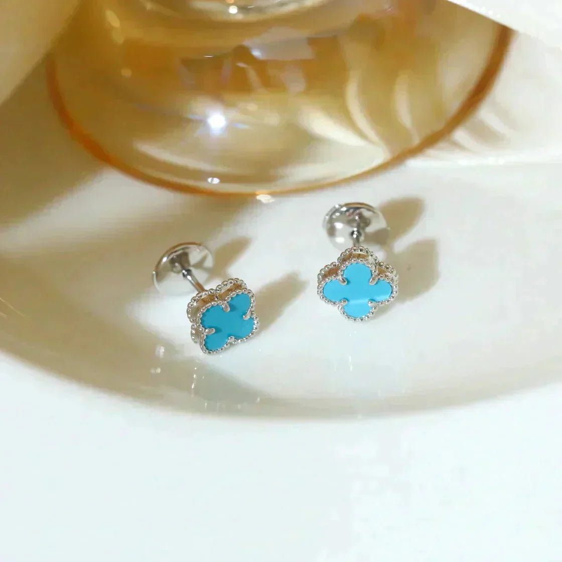 [Elite]CLOVER MINI 9.5MM ONYX STUD EARRINGS SILVER