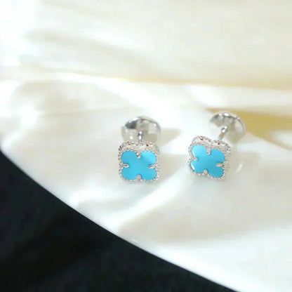 [Elite]CLOVER MINI 9.5MM ONYX STUD EARRINGS SILVER