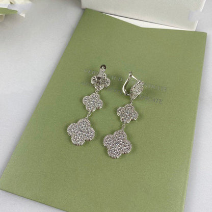 [Elite]CLOVER 3 MOTIF DIAMOND SILVER DROP EARRINGS
