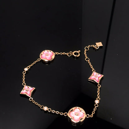 [Elite]STAR AND SUN 4 MOTIF PINK MOP PINK GOLD BRACELET