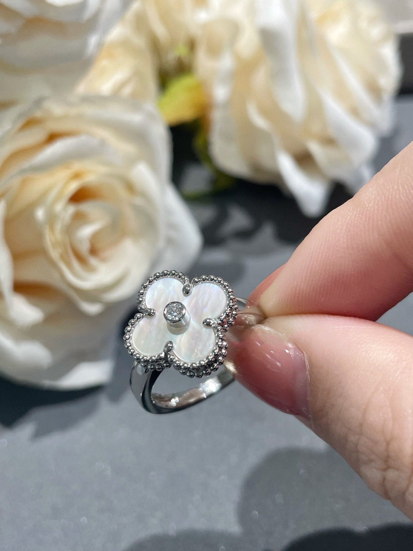 [Elite]CLOVER SILVER MOP DIAMOND RING