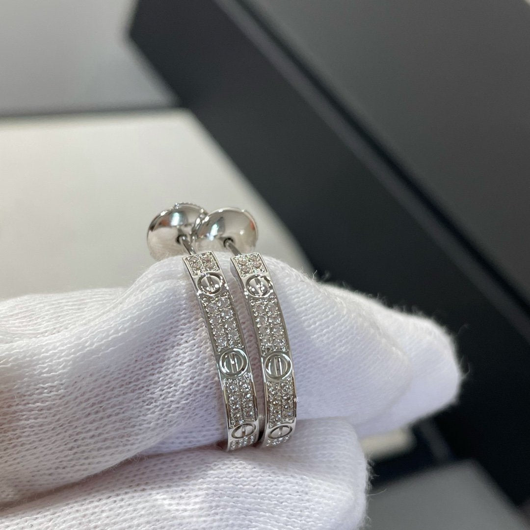 [Elite]LOVE DIAMOND SILVER HOOP EARRINGS
