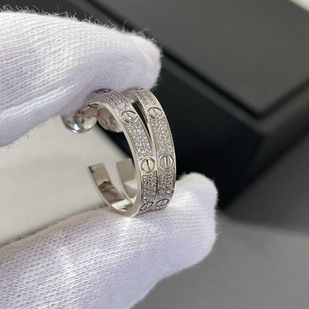 [Elite]LOVE DIAMOND SILVER HOOP EARRINGS