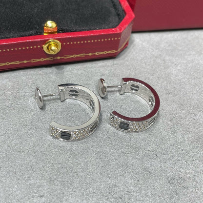 [Elite]LOVE CERAMIC DIAMOND PAVED SILVER EARRINGS
