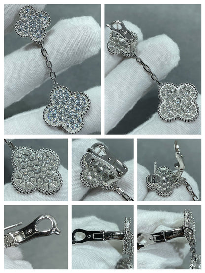 [Elite]CLOVER 2 MOTIFS DIAMOND PAVED SILVER EARRINGS