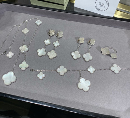 [Elite]CLOVER 5 MOTIF WHITE MOP SILVER BRACELET