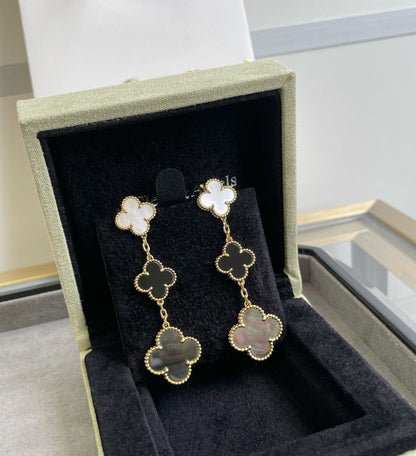[Elite]CLOVER 3 MOTIF MOP ONYX DARK MOP PINK GOLD EARRINGS