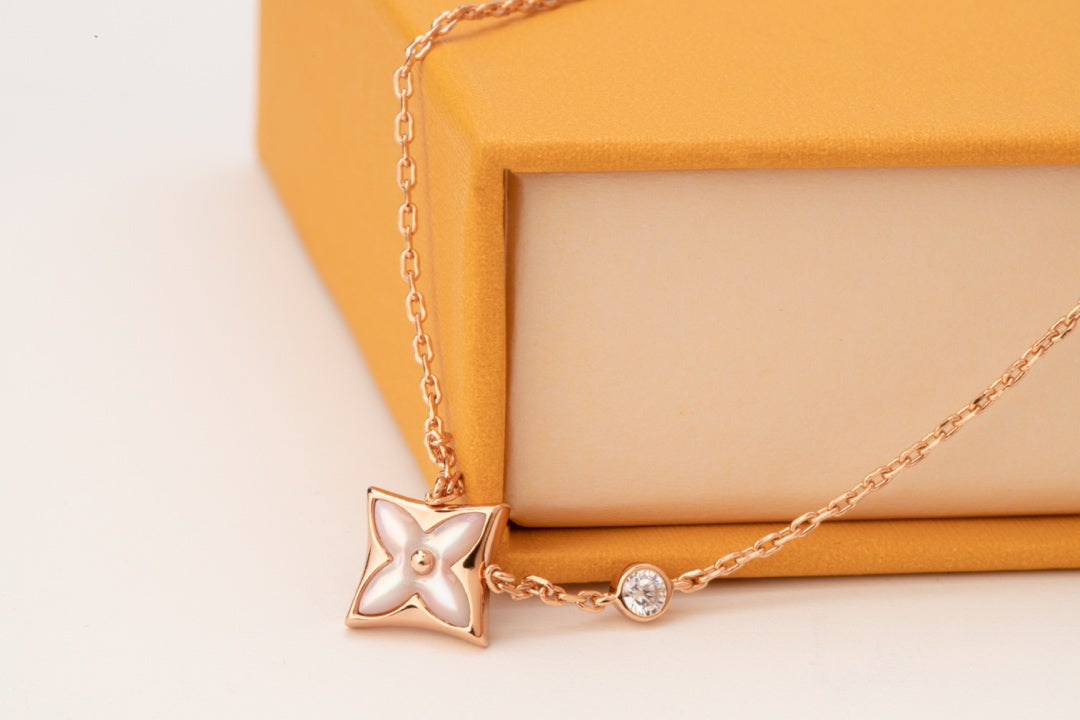 [Elite]STAR PINK MOP 1 DIAMOND PINK GOLD NECKLACE