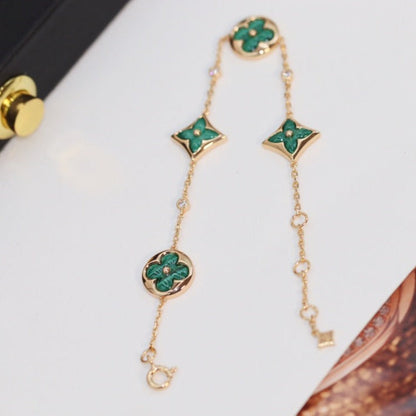 [Elite]STAR AND SUN 4 MOTIF PINK GOLD MALACHITE BRACELET