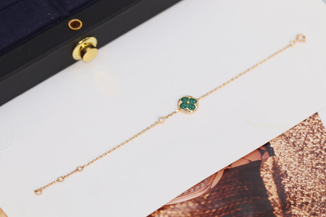 [Elite]STAR AND SUN 4 MOTIF PINK GOLD MALACHITE BRACELET