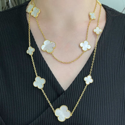 [Elite]CLOVER 16 MOTIF WHITE MOP GOLD NECKLACE