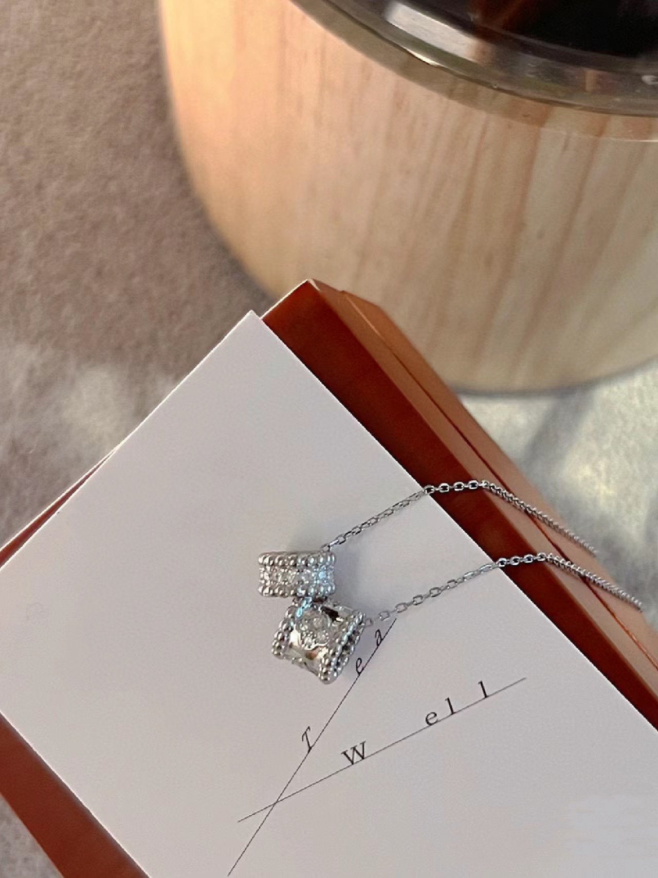 [Elite]PERLEE DOUBLE PENDANT SILVER DIAMOND NECKLACE