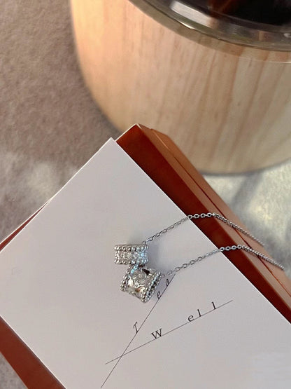 [Elite]PERLEE DOUBLE PENDANT SILVER DIAMOND NECKLACE