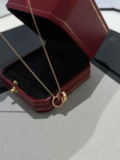 [Elite]LOVE NECKLACE DOUBLE RING PINK GOLD