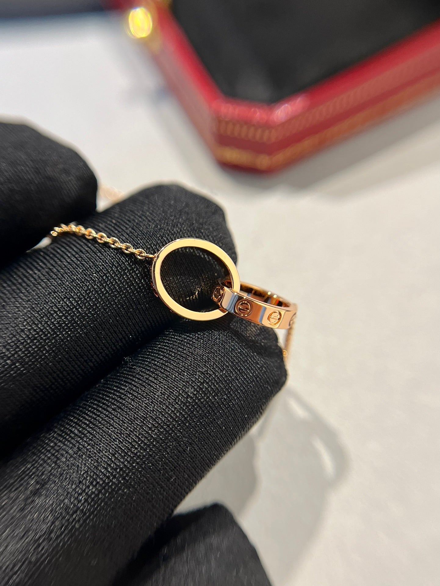 [Elite]LOVE NECKLACE DOUBLE RING PINK GOLD