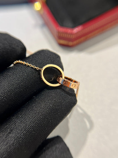 [Elite]LOVE NECKLACE DOUBLE RING PINK GOLD