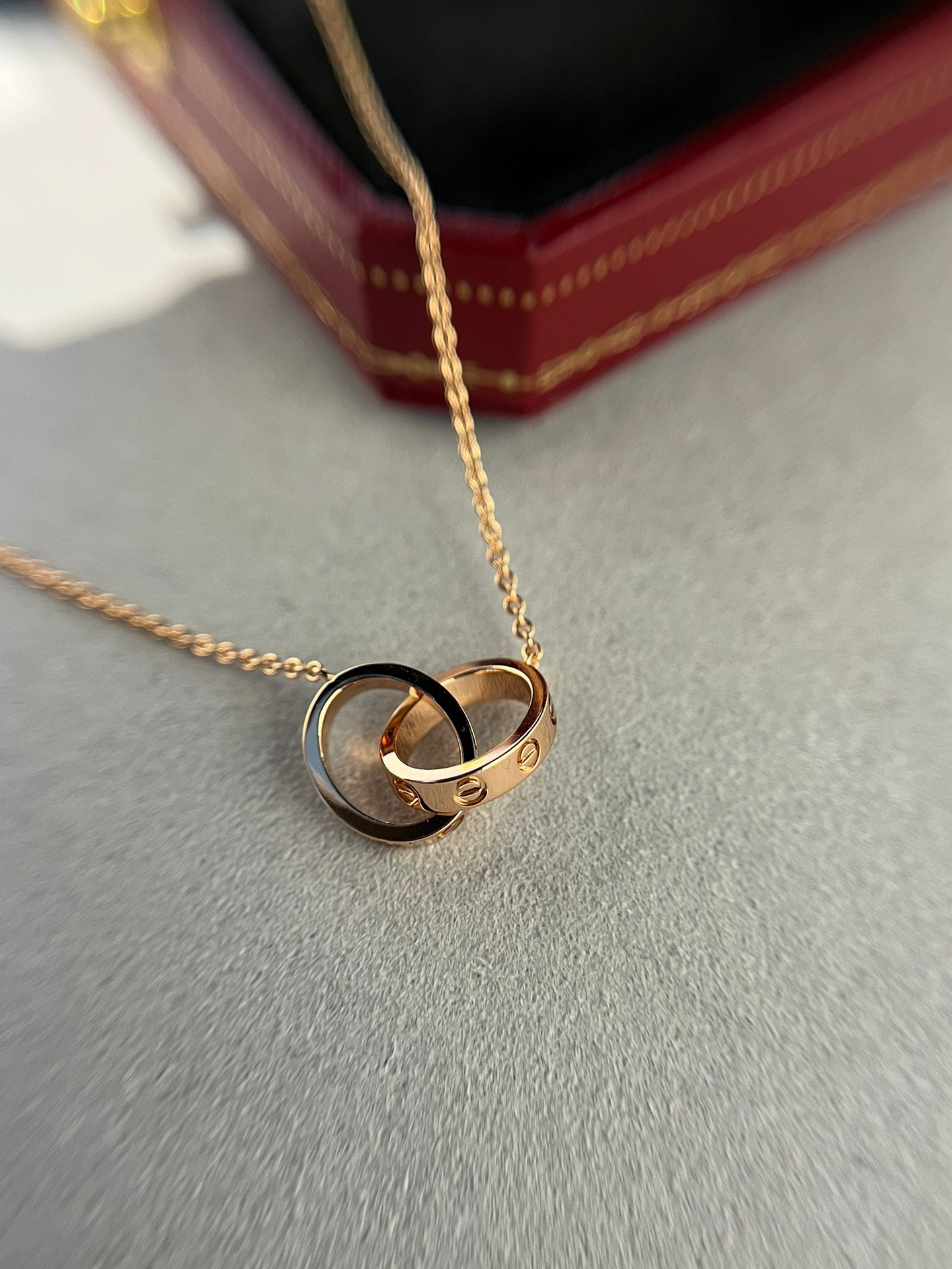 [Elite]LOVE NECKLACE DOUBLE RING PINK GOLD