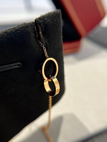 [Elite]LOVE NECKLACE DOUBLE RING PINK GOLD