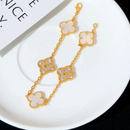 [Elite]CLOVER WHITE PEARL MOP 5 MOTIF BRACELET COLLECTION