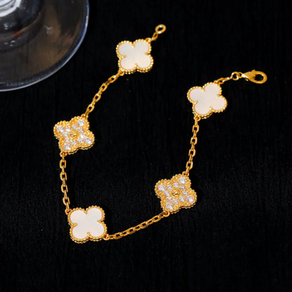 [Elite]CLOVER WHITE PEARL MOP 5 MOTIF BRACELET COLLECTION