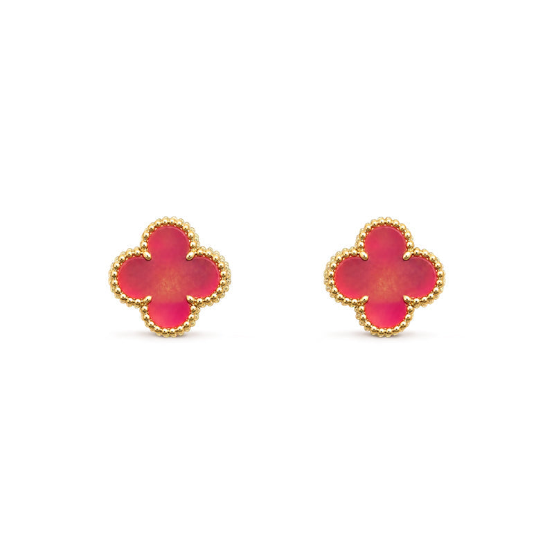 [Elite]NEW CLOVER 15MM PINK ENAMEL STUD EARRINGS