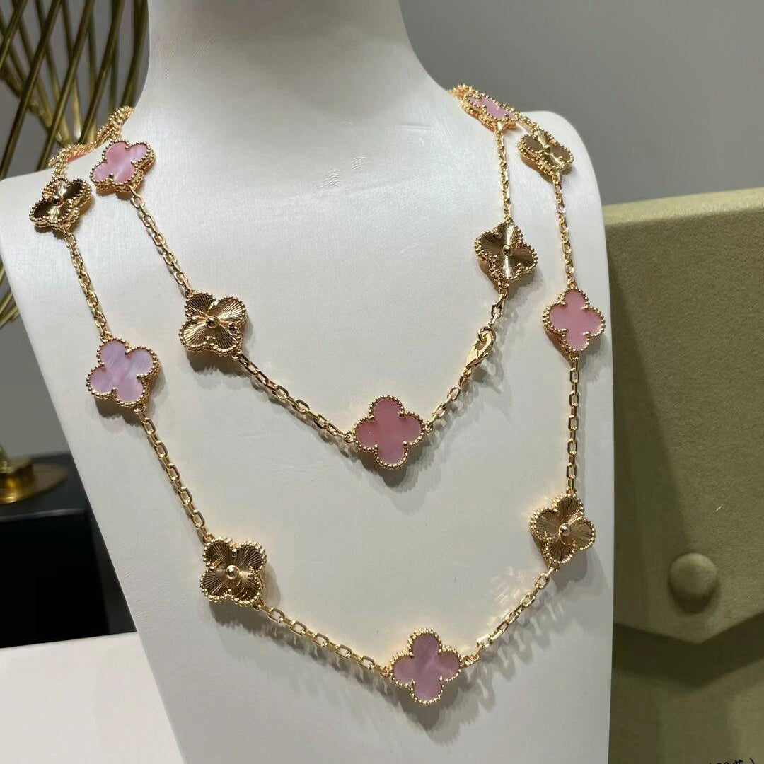 [Elite]CLOVER 20 MOTIFS LASER PINK MOP NECKLACE