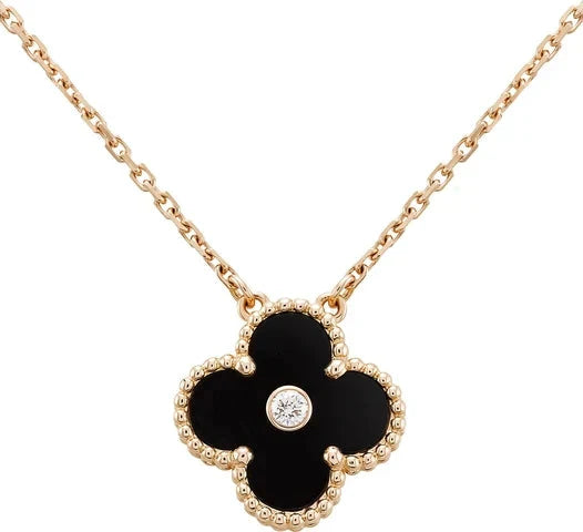 [Elite]CLOVER 15MM DIAMOND ONYX NECKLACE