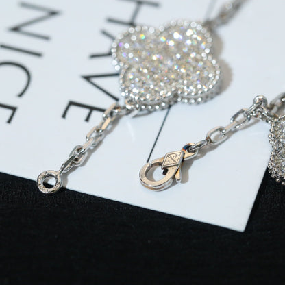 [Elite]CLOVER BRACELET 5 MOTIF SILVER DIAMOND PAVED