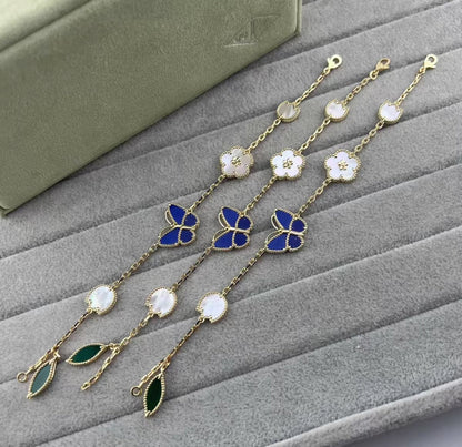 [Elite]LUCKY SPRING GOLD BLUESTONE WHITE MOTHER-OF-PEARL BRACELET