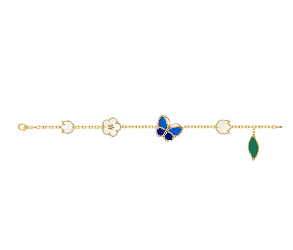 [Elite]LUCKY SPRING GOLD BLUESTONE WHITE MOTHER-OF-PEARL BRACELET