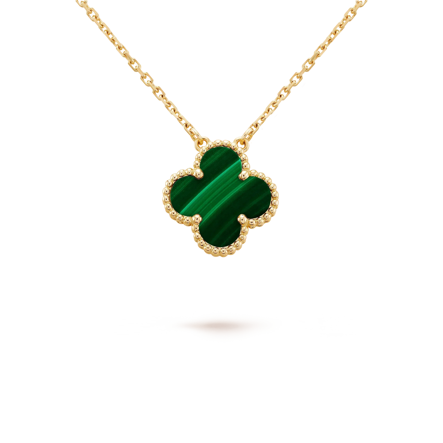 [Elite]CLOVER 15MM MALACHITE SINGLE FLOWER  NECKLACE