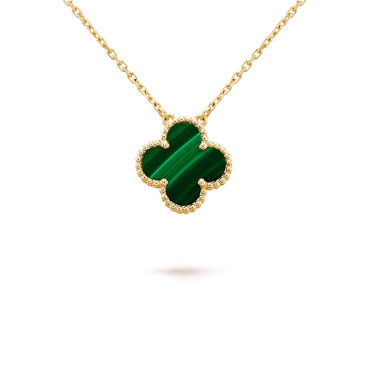 [Elite]CLOVER 15MM MALACHITE SINGLE FLOWER  NECKLACE