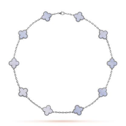 [Elite]CLOVER 10 MOTIFS BLUE CHALCEDONY NECKLACE