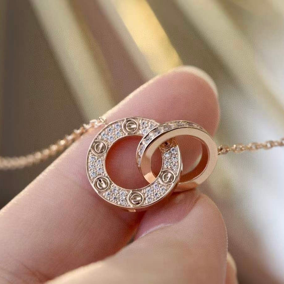 [Elite]LOVE 7.6MM NECKLACE ROSE GOLD AND SILVER  FULL DIAMOND