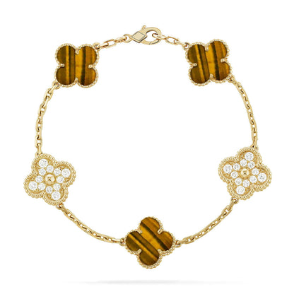 [Elite] CLOVER 5 MOTIFS TIGER EYE BRACELET COLLECTION
