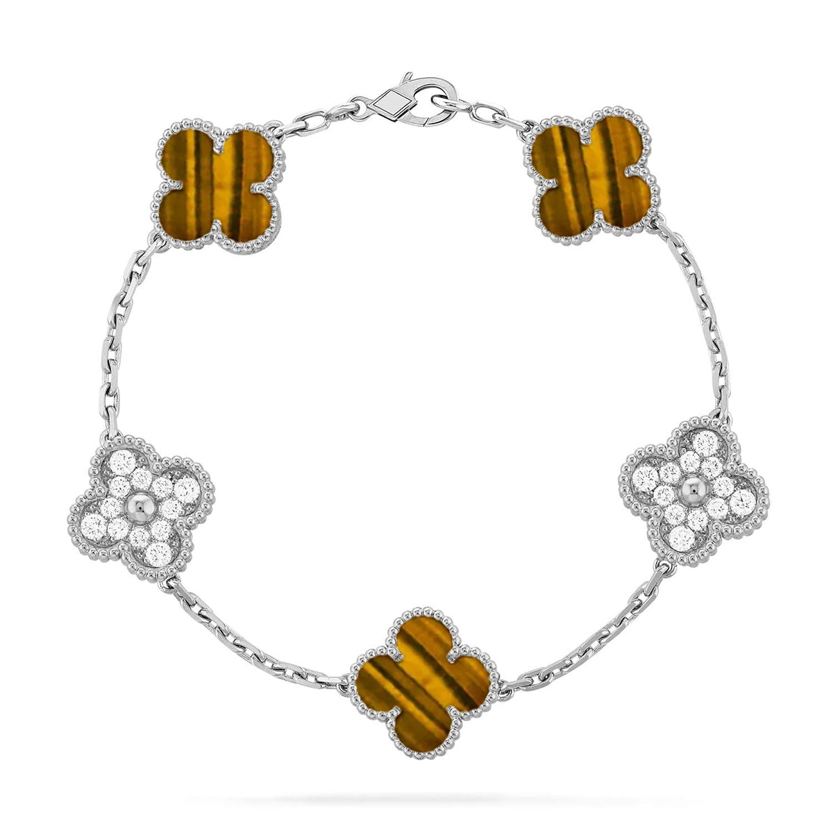 [Elite] CLOVER 5 MOTIFS TIGER EYE BRACELET COLLECTION