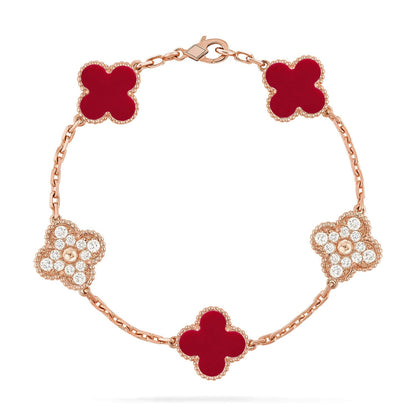 [Elite] CLOVER 5 MOTIF RED CORNELIAN BRACELET COLLECTION
